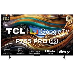 TCL 139.7 cm (55 inch) 4K QLED Smart Google TV with Dolby Atmos (55P755 Pro, Black)