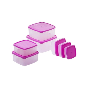 Varmora Store Fresh Modular Square Plastic Set of 7 Refrigerator Storage Container (Purple)