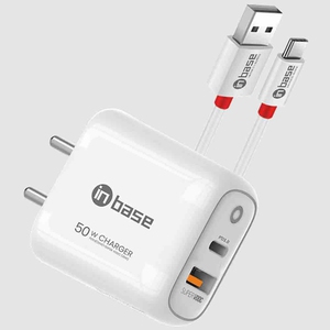 Inbase 50W Dual Port Fast Charger Type A & Type C 2-Port SUPERVOOC Charger (Type A to Type C Cable, White)