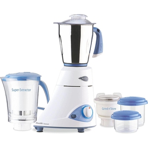 Preethi Platinum MG-153 mixer grinder, 550 watt, 3 jars (White/Blue)