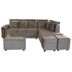 Pai Furniture Sofa 3 Seater With Lounger+2 Puffys+Sofa Center Table With Glass Combo Product