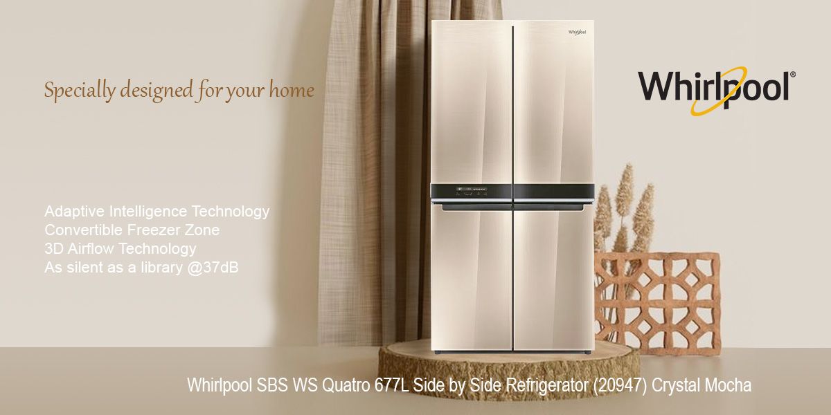 Whirlpool SBS WS Quatro 677L Side by Side Refrigerator (20947) Crystal Mocha