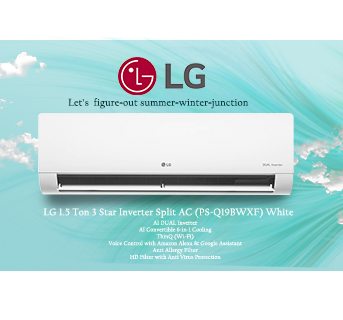 LG 1.5 Ton 3 Star Inverter Split AC (PS-Q19BWXF) White