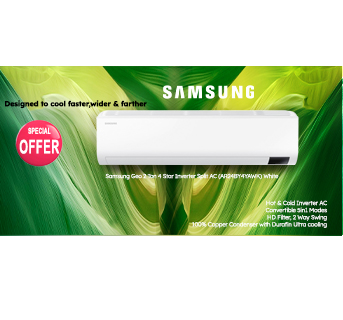 Samsung Geo 2 Ton 4 Star Inverter Split AC (AR24BY4YAWK) White