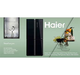 Haier 531 L Frost Free French Door Bottom Mount Inverter Technology Refrigerator Black HRB-550KG