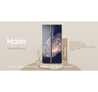 Haier 628 L Side By Side Convertible Refrigerator (HRT-683FG) Floret Glass