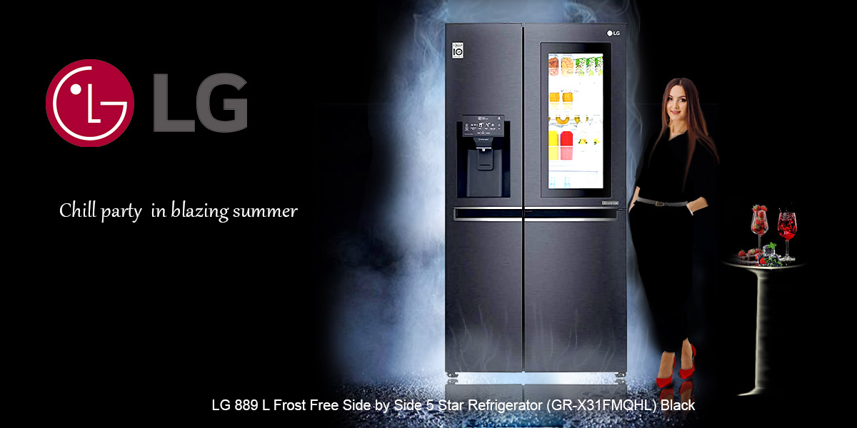 LG 889 L Frost Free Side by Side 5 Star Refrigerator (GR-X31FMQHL) Black