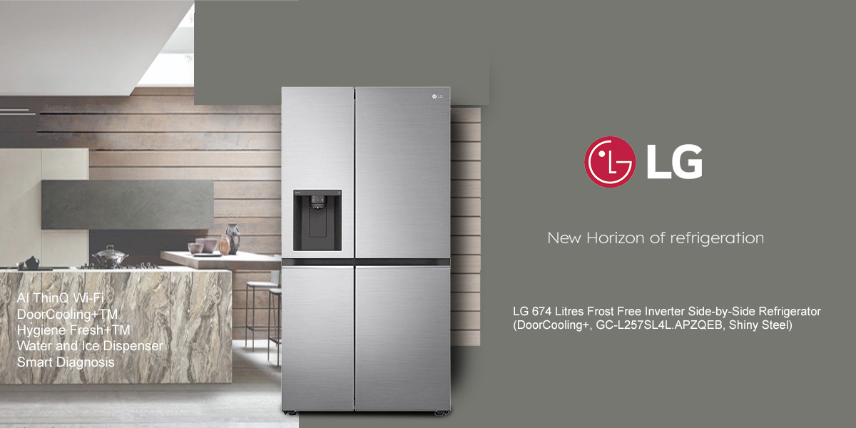 LG 674 Litres Frost Free Inverter Side-by-Side Refrigerator (DoorCooling+, GC-L257SL4L.APZQEB, Shiny Steel)