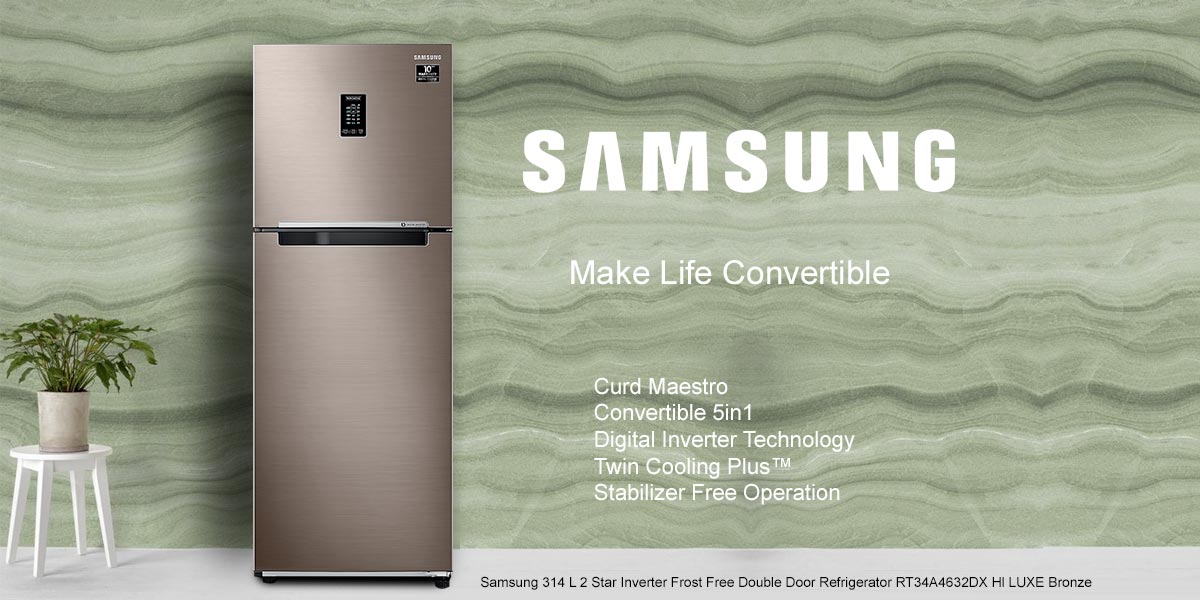 Samsung 314 L 2 Star Inverter Frost Free Double Door Refrigerator RT34A4632DX Hl LUXE Bronze