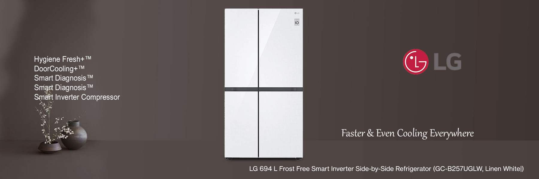 LG 694 L Frost Free Smart Inverter Side-by-Side Refrigerator (GC-B257UGLW, Linen White|)