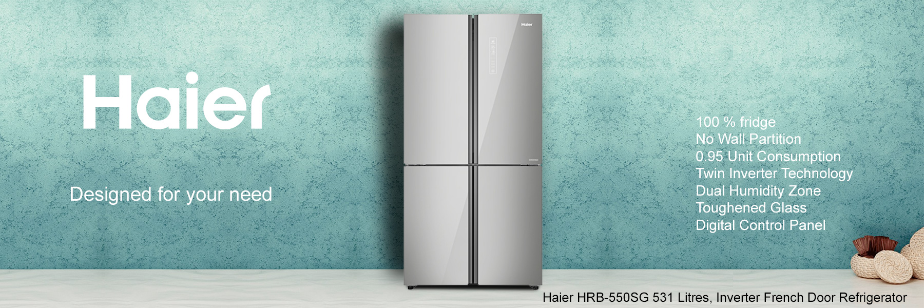 Haier HRB-550SG 531 Litres, Inverter French Door Refrigerator