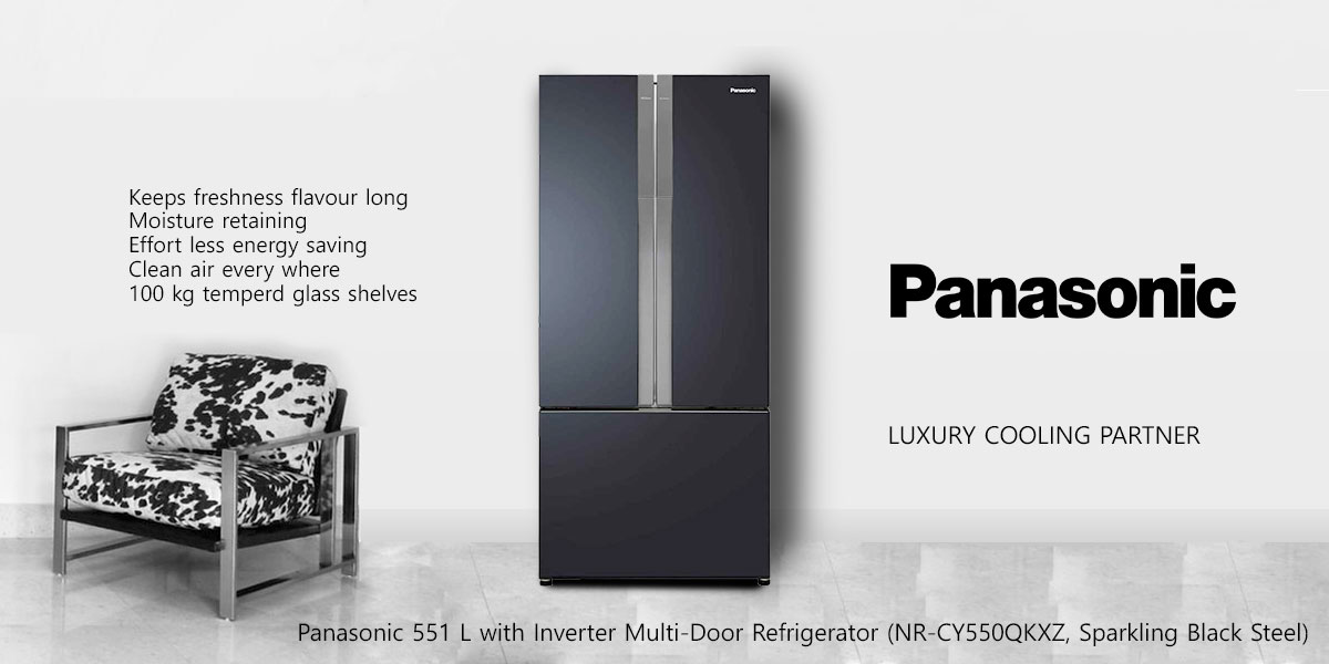 Panasonic 551 L with Inverter Multi-Door Refrigerator (NR-CY550QKXZ, Sparkling Black Steel)