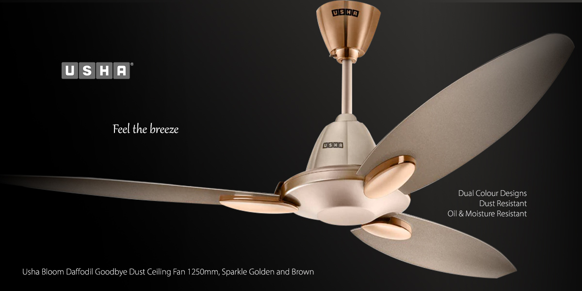 Usha Bloom Daffodil Goodbye Dust Ceiling Fan 1250mm, Sparkle Golden and Brown