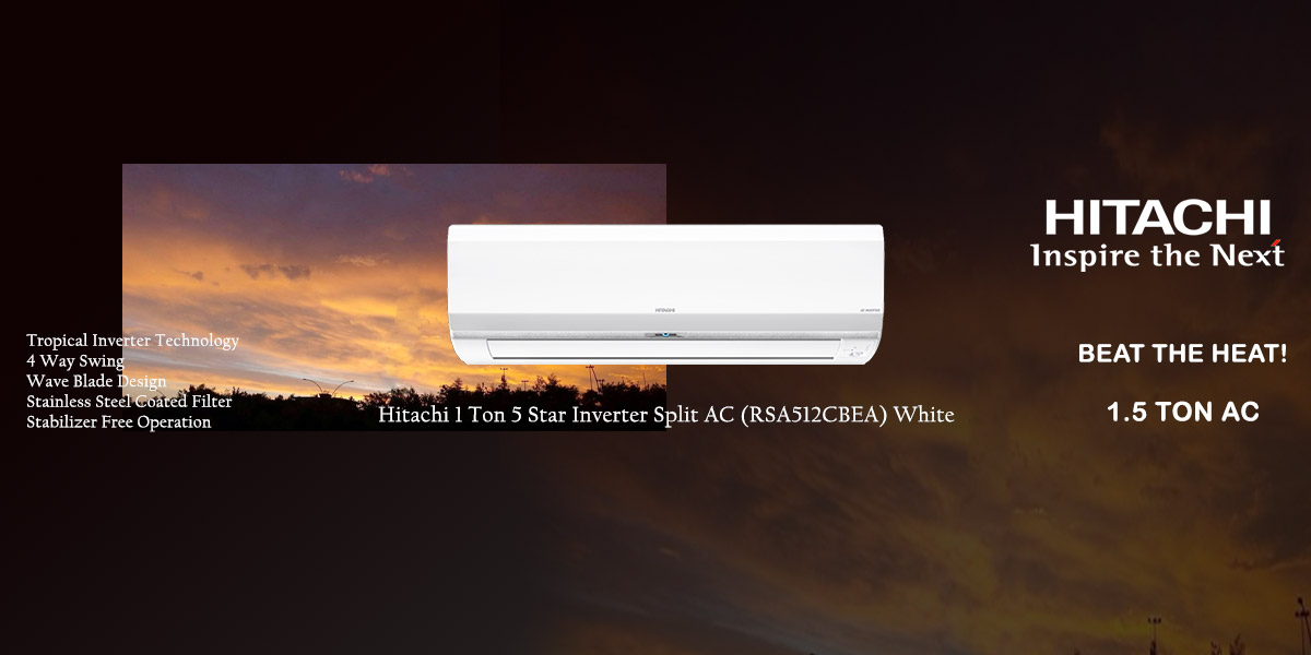 Hitachi 1 Ton 5 Star Inverter Split AC (RSA512CBEA) White
