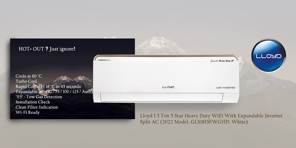 Lloyd 1.5 Ton 5 Star Heavy Duty WiFi With Expandable Inverter Split AC (2022 Model, GLS18I5FWGHD, White)
