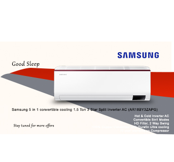 Samsung 1.5 Ton 3 Star Convertible Inverter Split AC (AR18BY3YATZ)