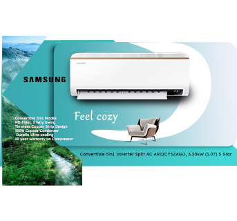 Samsung 1 Ton 5 Star Convertible 5in1 Inverter Split AC (AR12CY5ZAGD, White)