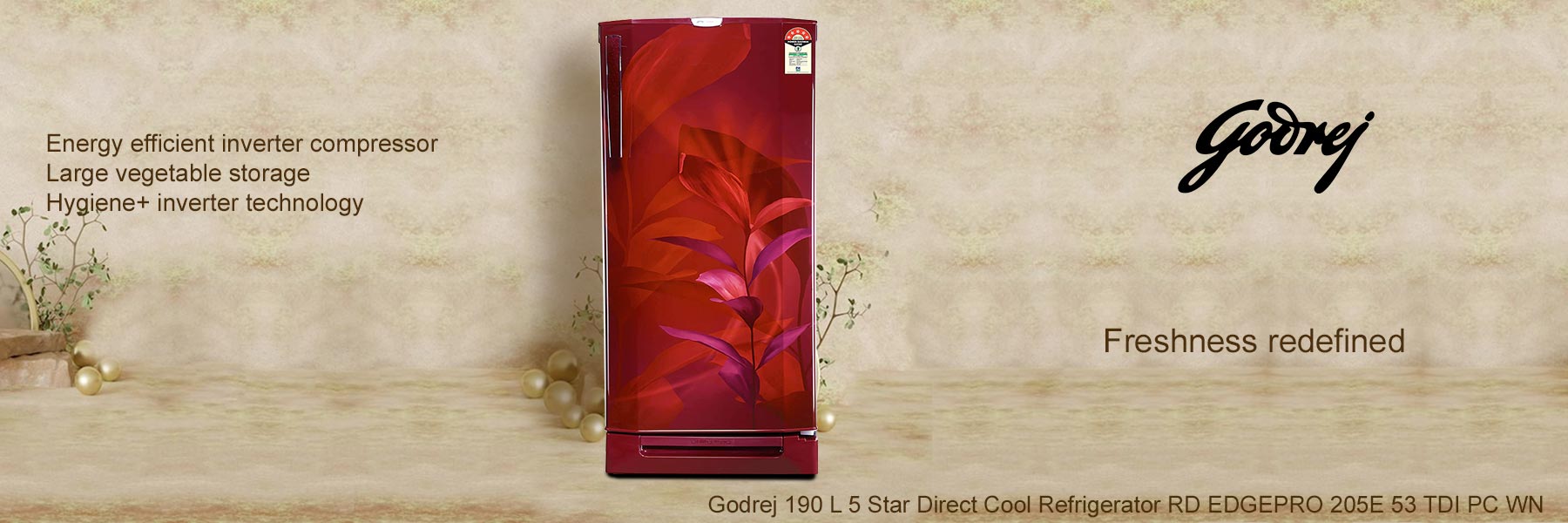 Godrej 190 L 3 Star Direct Cool Refrigerator(RD EDGEPRO 205C 33 TDF MN WN)