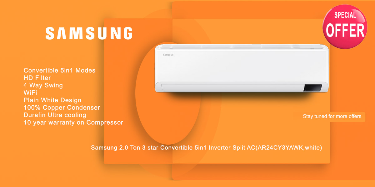 Samsung 2.0 Ton 3 star Convertible 5in1 Inverter Split AC(AR24CY3YAWK,white)