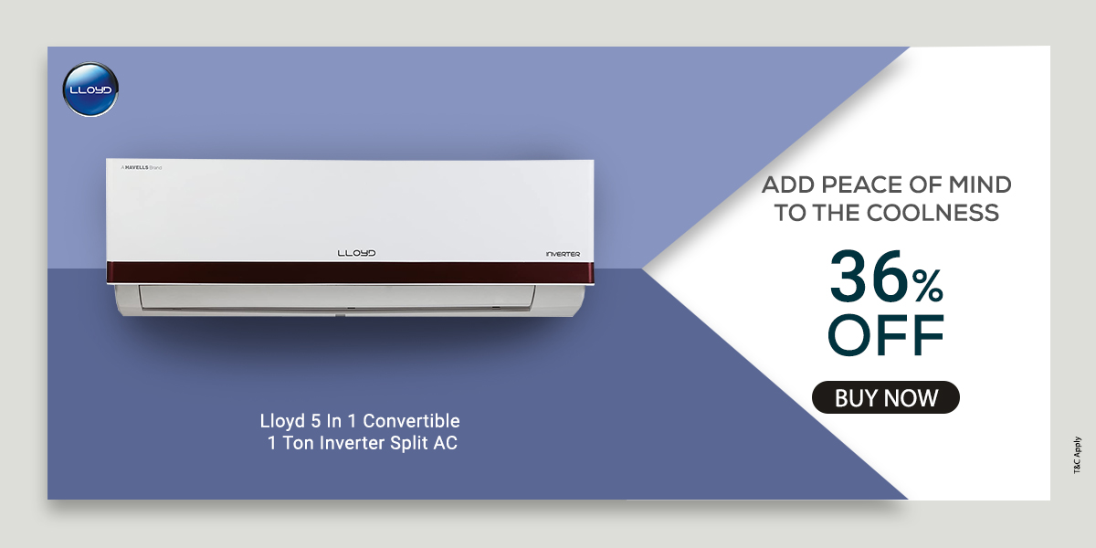 Lloyd 5 In 1 Convertible 1 Ton 5 Star Inverter Split AC with Strong Dehumidifier (Copper Condenser, GLS12I5FWRBV)