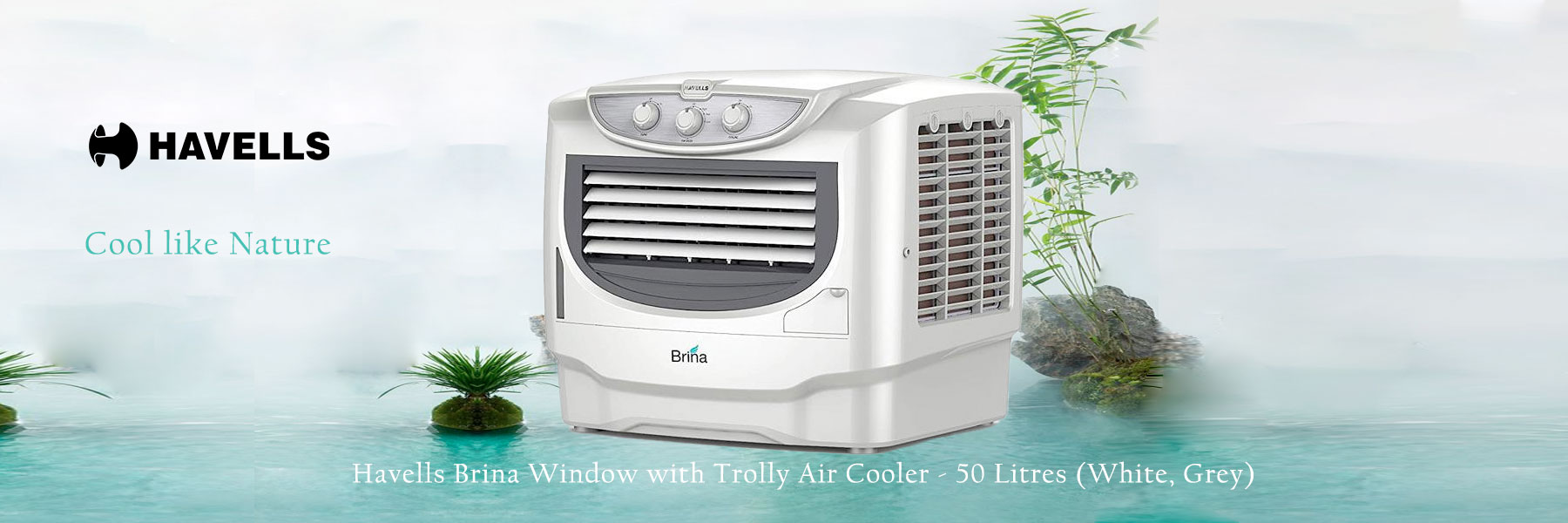 Havells Brina Window with Trolly Air Cooler - 50 Litres (White, Grey)