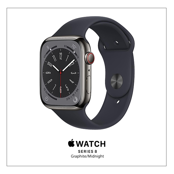 Apple Watch Series 8 45 mm Midnight Aluminium Case with Midnight Sport Band (GPS + Cellular)