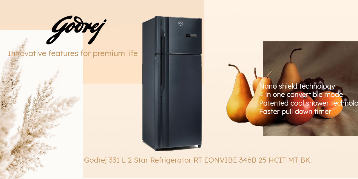 Godrej 331 L 2 Star Refrigerator RT EONVIBE 346B 25 HCIT MT BK.