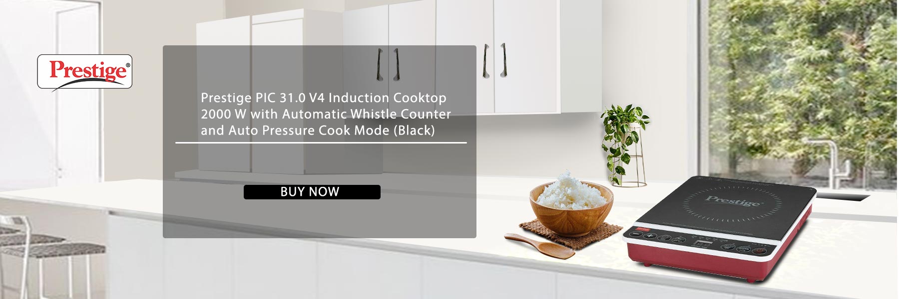 Prestige PIC 31.0 V4 Induction Cooktop 2000 W with Automatic Whistle Counter and Auto Pressure Cook Mode (Black)