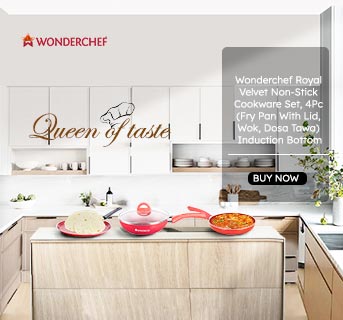 Wonderchef Royal Velvet Non-Stick Cookware Set, 4Pc (Fry Pan With Lid, Wok, Dosa Tawa) Induction Bottom