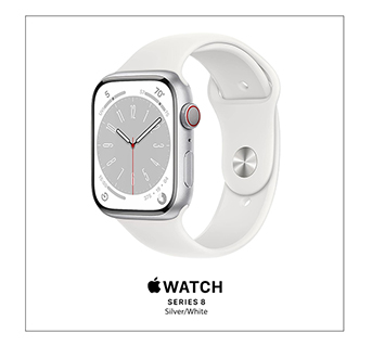 Apple Watch Series 8 45 mm Silver Aluminum Case with White Sport Band (GPS + Cellular)(MP4J3HN/A)