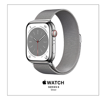 Apple Watch Series 8 45 mm Silver Aluminum Case with White Sport Band (GPS + Cellular)(MP4J3HN/A)