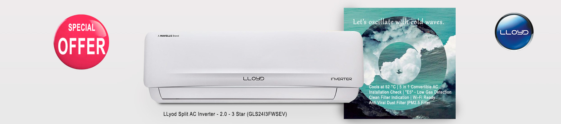 LLyod Split AC Inverter - 2.0 - 3 Star (GLS24I3FWSEV)